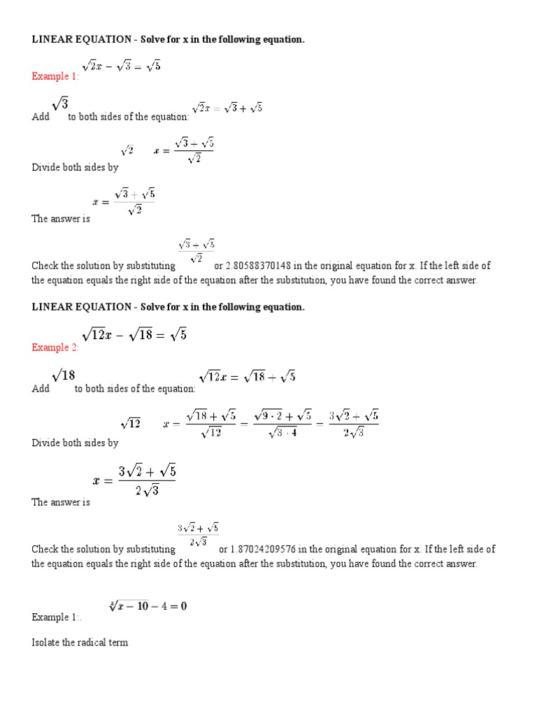 Solving Linear Equations for x | PDF