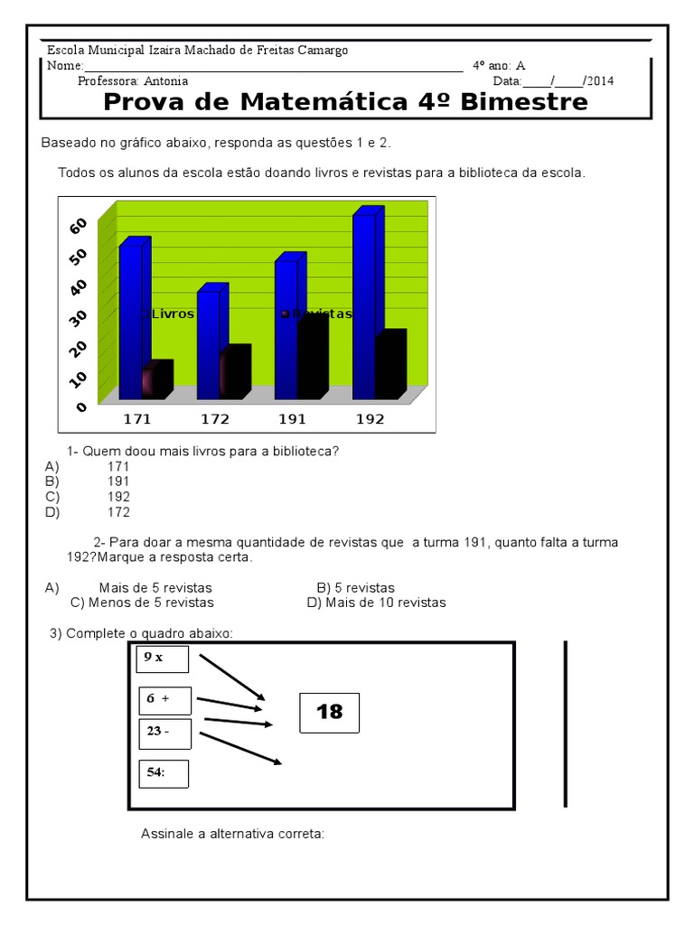Prova de Matemática 4º Bimestre | PDF | Carreira e Crescimento ...