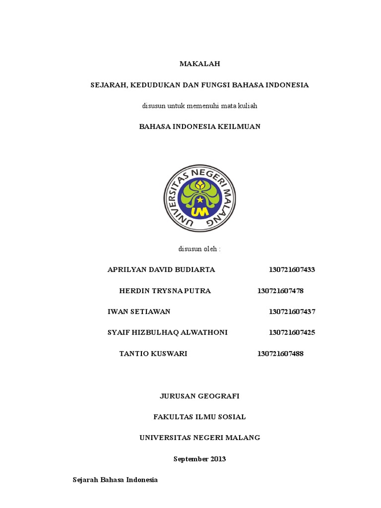 Sejarah, Kedudukan Dan Fungsi Bahasa Indonesia