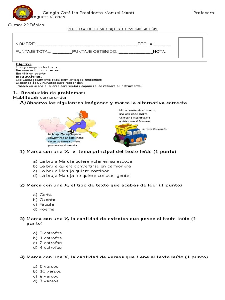Prueba de Lenguaje 2º Básico | PDF | Ficción general