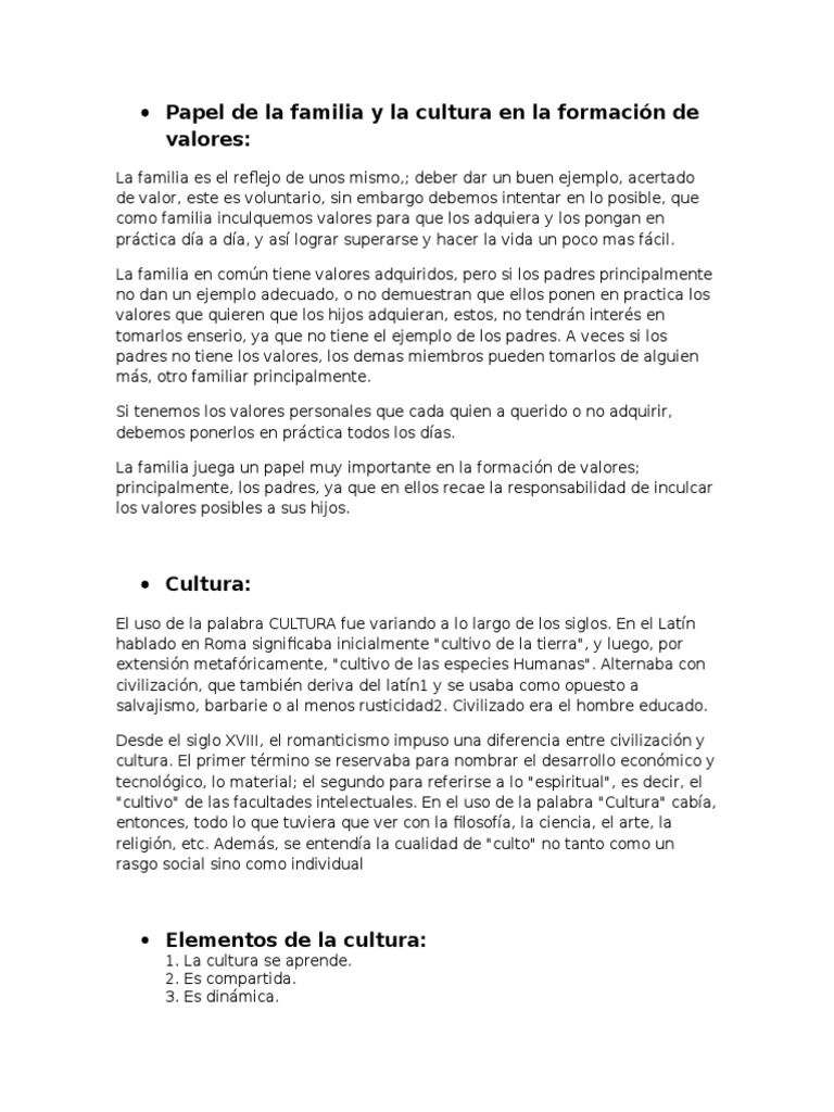 Papel de La Familia y La Cultura en La Formación de Valores | PDF ...