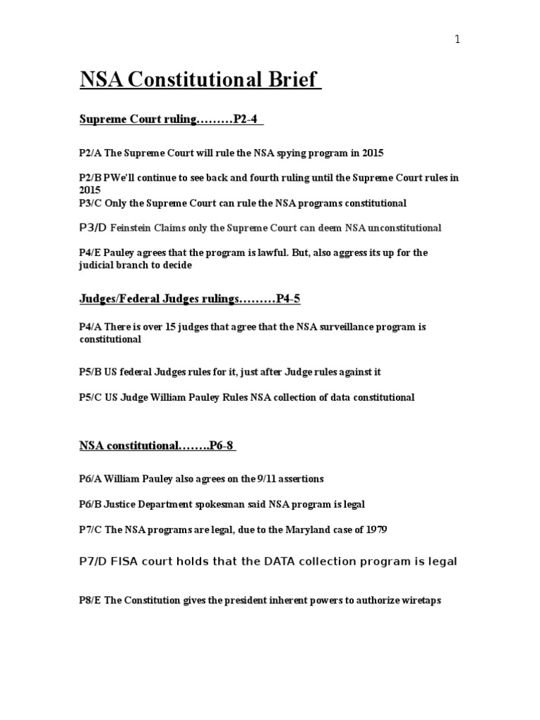 NSA Constitutional Brief National Security Agency Telephone Tapping