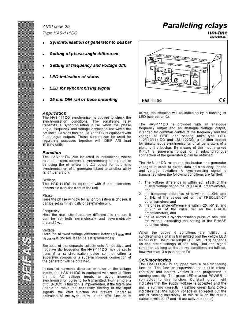 Has 111DG PDF Relay Electric Generator