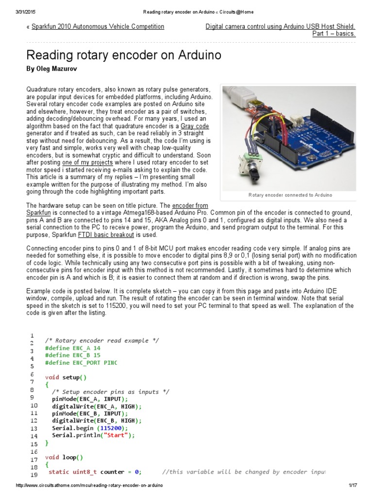 Reading Rotary Encoder On Arduino Circuits@Home | PDF | Control Key ...