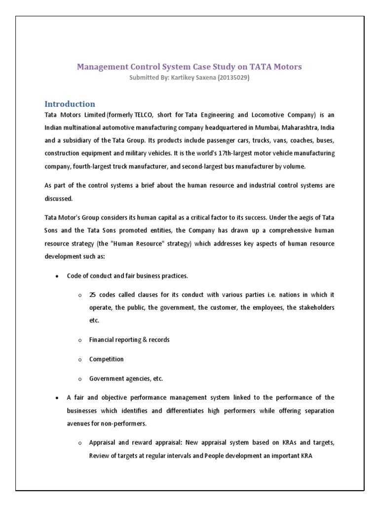 Tata Motors Management Control Study | PDF | Business | Accountability