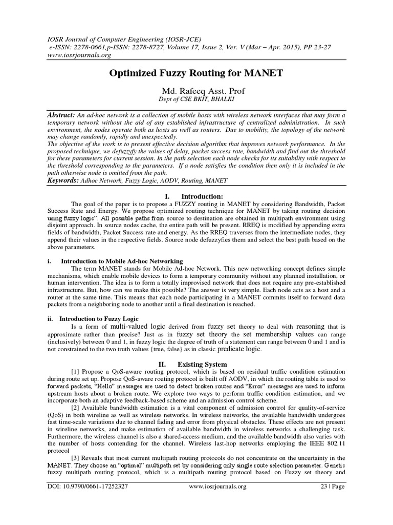 Optimized Fuzzy Routing in MANET | PDF | Routing | Wireless Ad Hoc Network