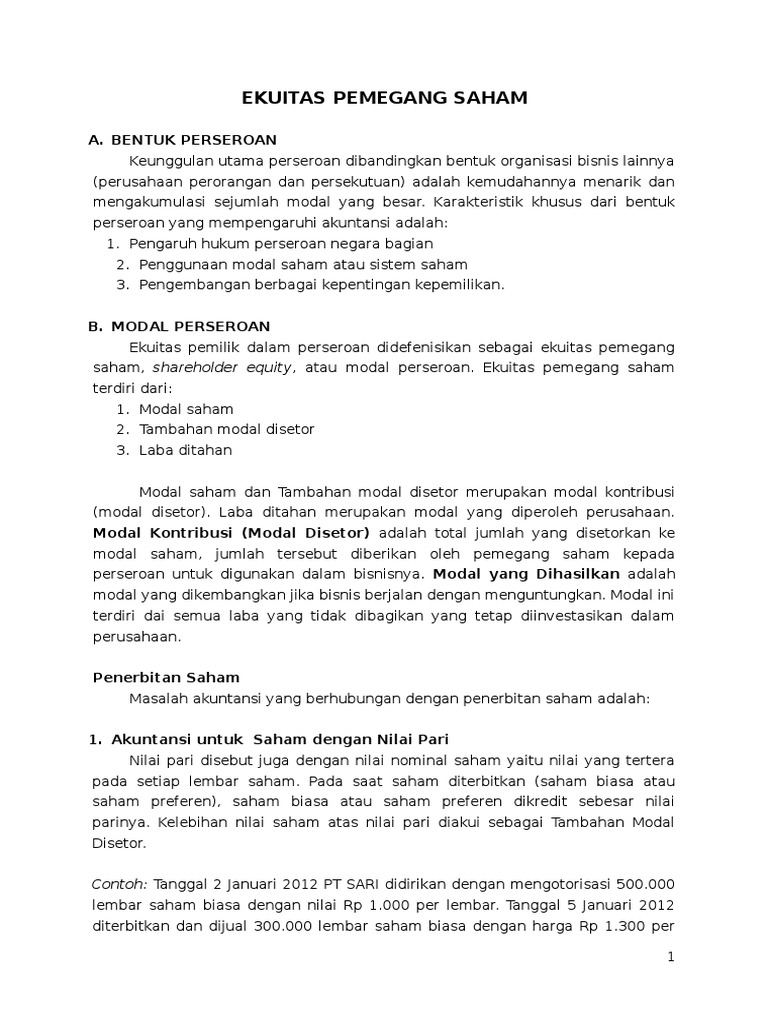 Ekuitas Pemegang Saham