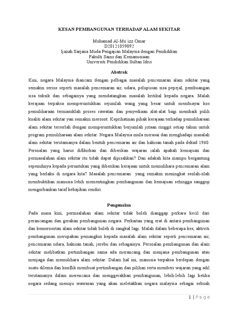 Kesan Kegiatan Ekonomi Terhadap Alam Sekitar By Ridzwan Azman