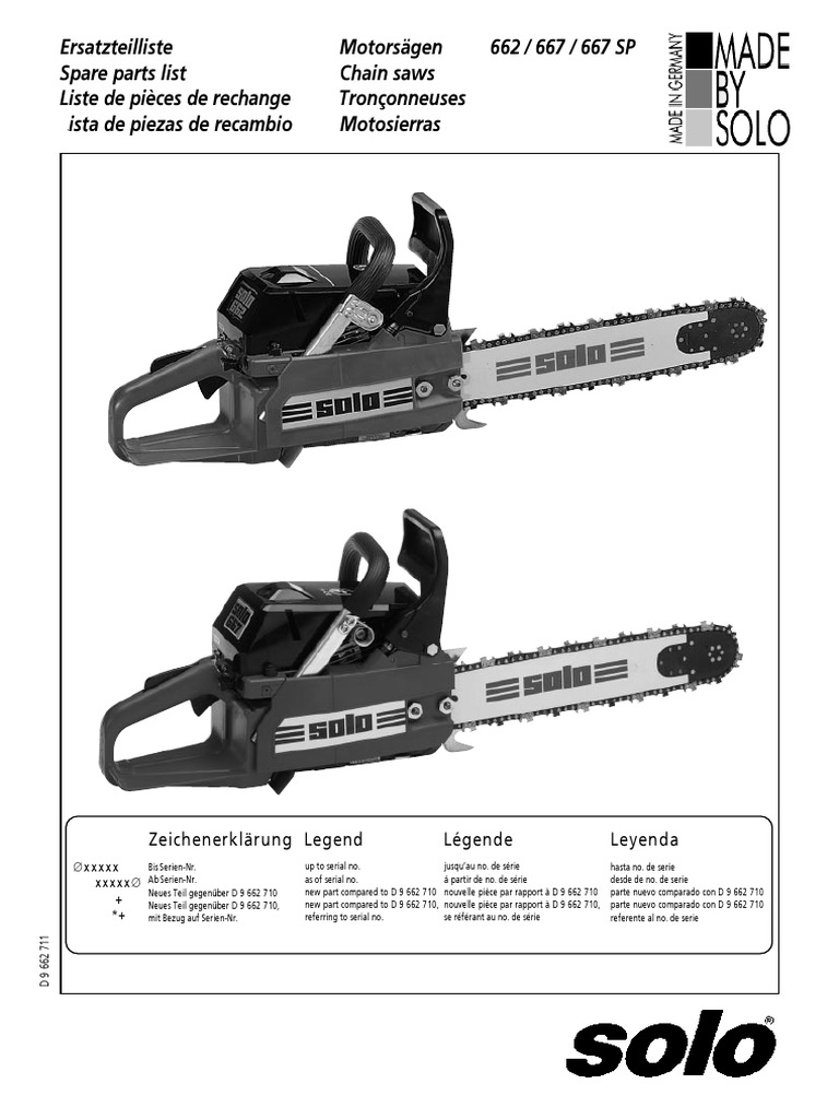 Solo 662 Chain Saw Parts Book PDF Propulsion Vehicle Parts