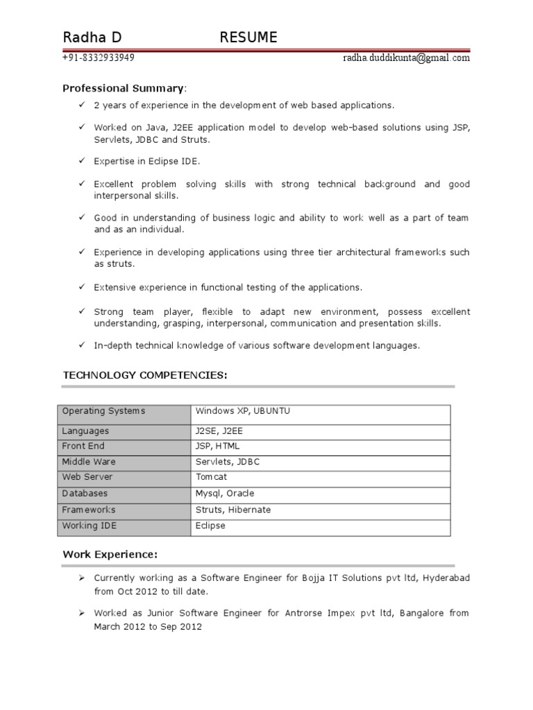 Radha - Java With 2 Yrs of Exp | PDF | Web Application | Java Server Pages