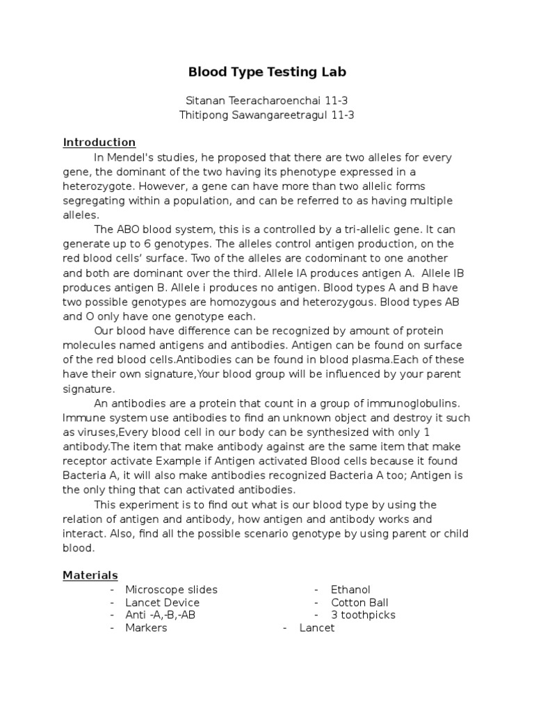 Blood Type Testing Lab | PDF | Allele | Blood Type