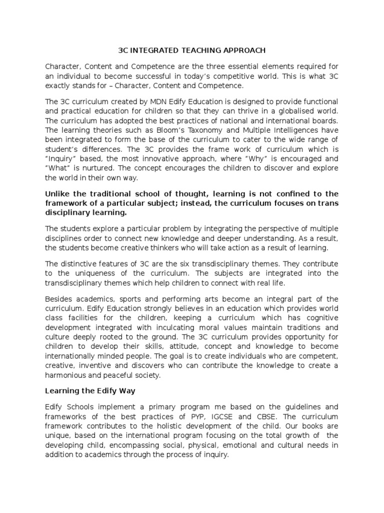 3C Integrated Teaching Approach Overview | PDF | Curriculum | Learning ...