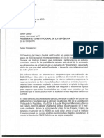 Carta Del Presidente Del Directorio Del BCE Al Presidente de La Republica Informandole Respecto de La Resolucion Adoptada