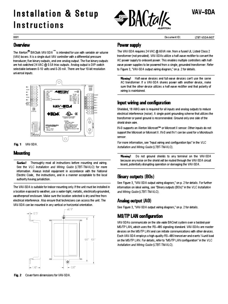 Vav Sdainstallsheetsltbt Vsda Inst | PDF | Electrical Wiring | Power Supply