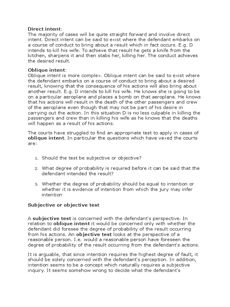 Direct Intent | Causation (Law) | Intention (Criminal Law)