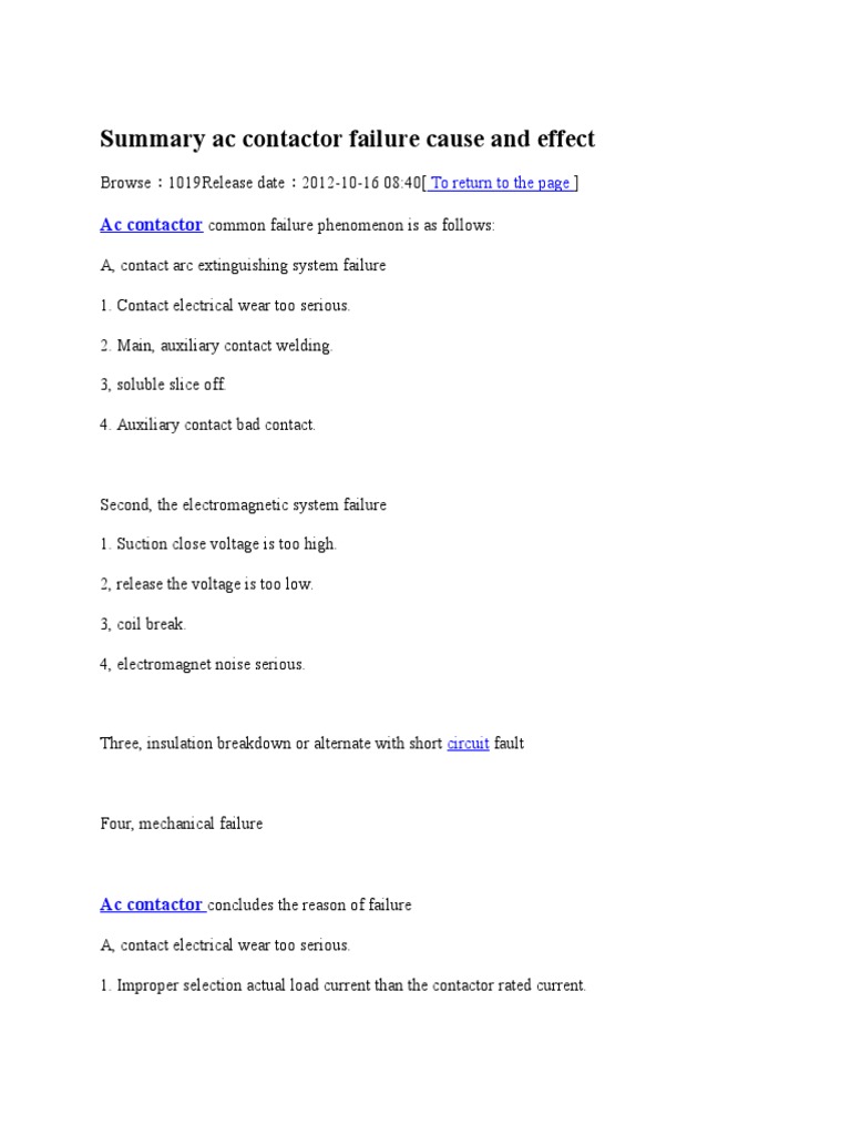 Summary Ac Contactor Failure Cause and Effect PDF Electric Motor