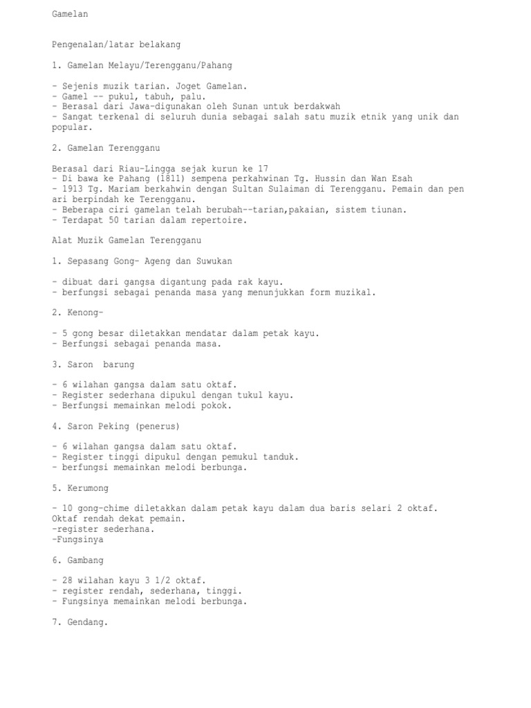 Gamelan Pengenalan/Latar Belakang 1. Gamelan Melayu/Terengganu/Pahang PDF