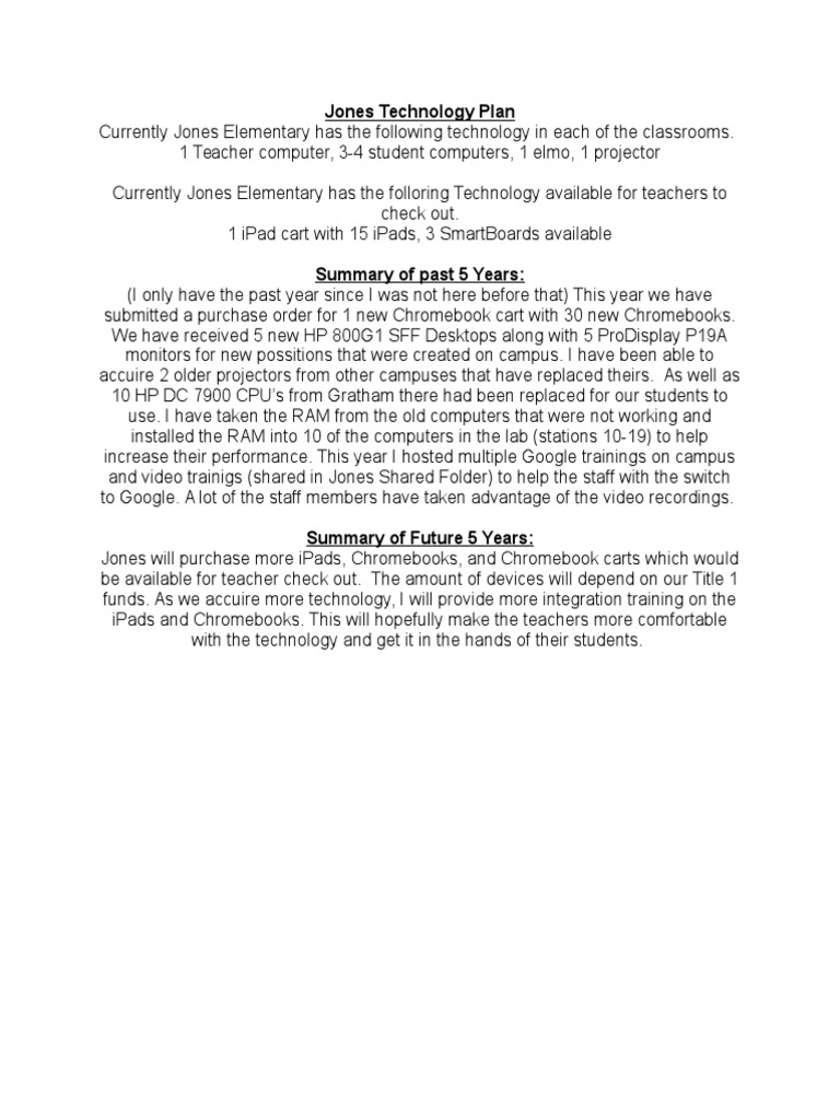 Jones Technology Plan | PDF | Computers