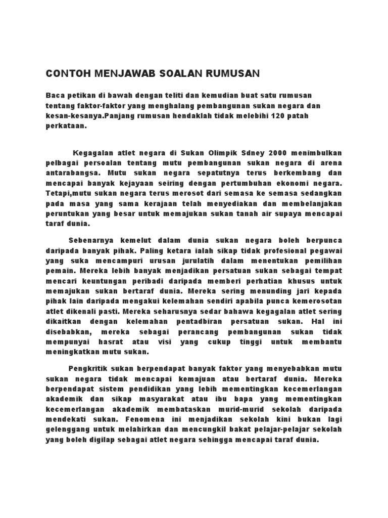 Contoh Menjawab Soalan Rumusan