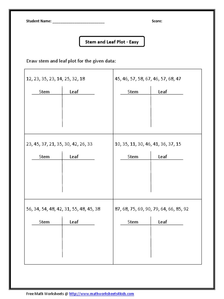 Stem and Leaf Plot Worksheets | PDF