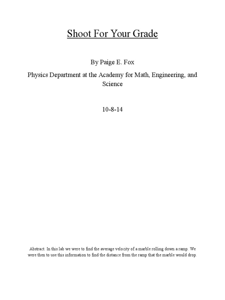 Shoot For Your Grade Lab Write Up PDF Velocity Physics