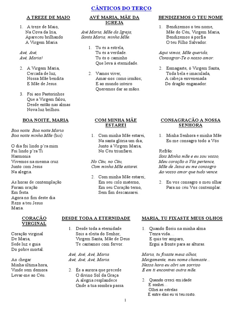 Cânticos Do Terço | PDF | Rosário | Maria, mãe de Jesus