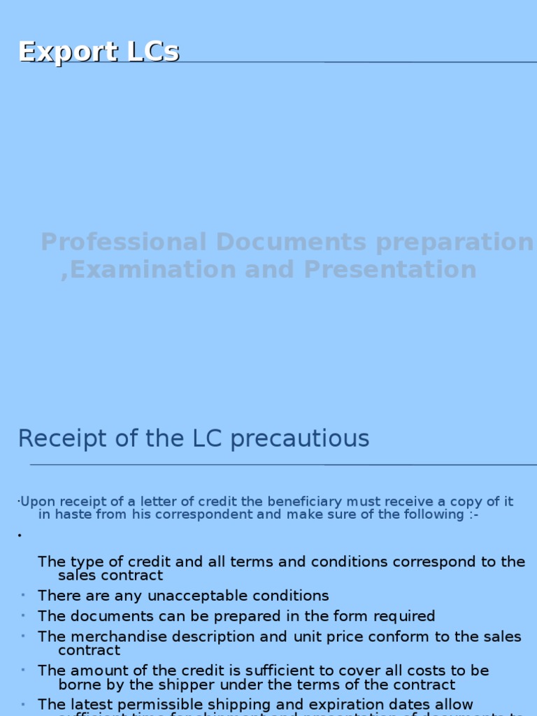 LC Related Export Documents Preparation and Presentation | Letter Of ...