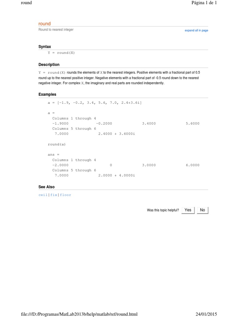 MATLAB Round Function Explained | PDF