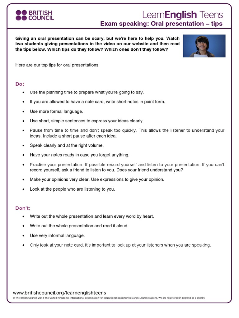 Exam Speaking: Oral Presentation - Tips | PDF | Career & Growth ...