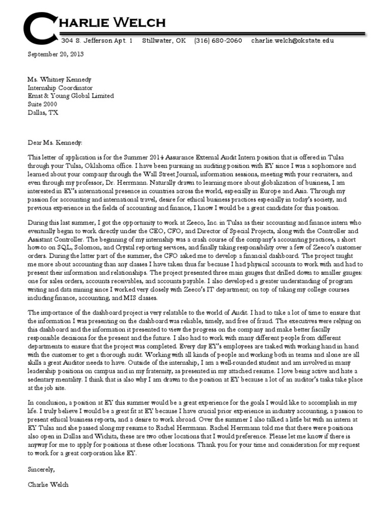 Cover Letter - Ey | PDF | Internship | Job Hunting