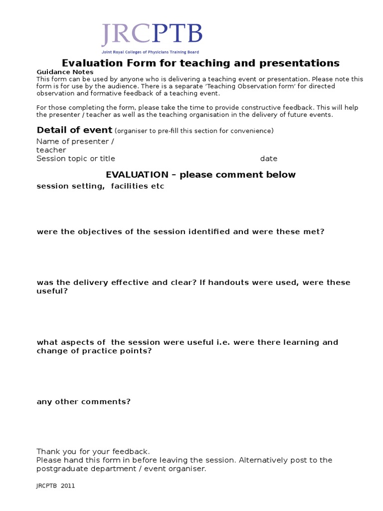 JRCPTB Teaching Evaluation Form | PDF
