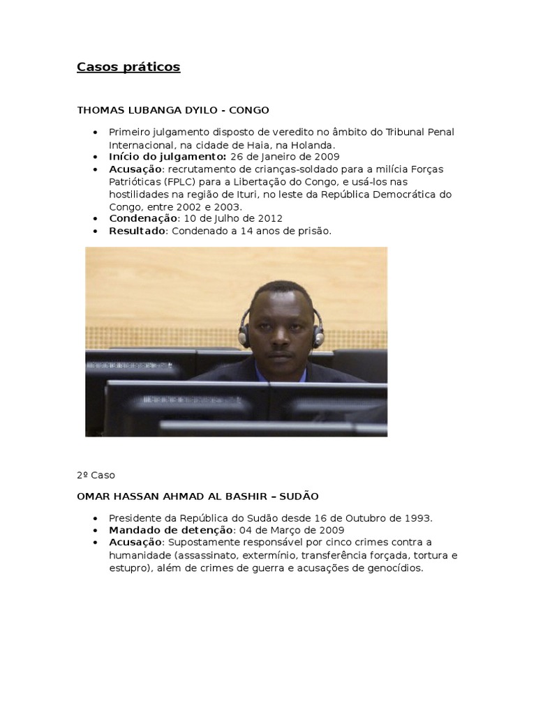 Casos Práticos Do Tribunal Penal Internacional | PDF