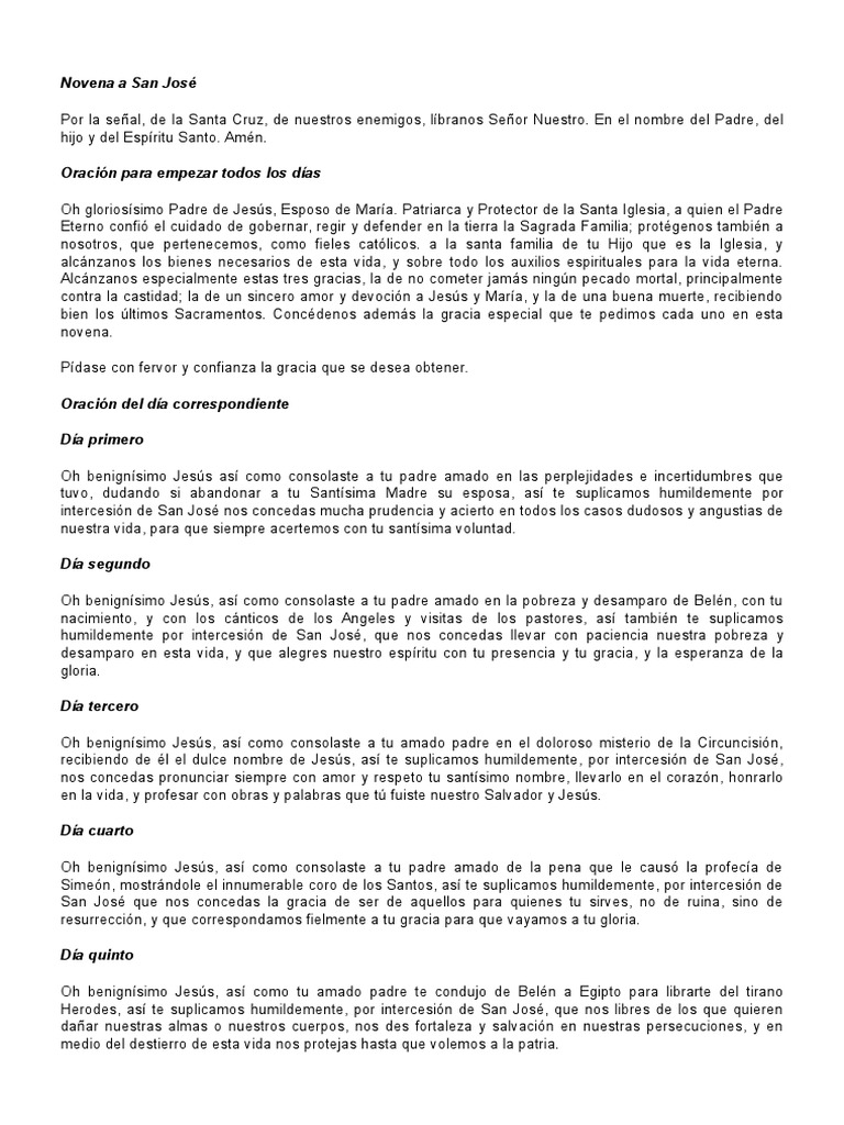 Novena a San José: Oraciones Diarias | PDF | María, madre de Jesús ...