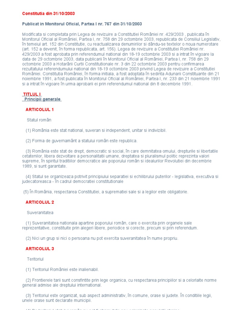 Constitutia Romaniei - 2003 | PDF