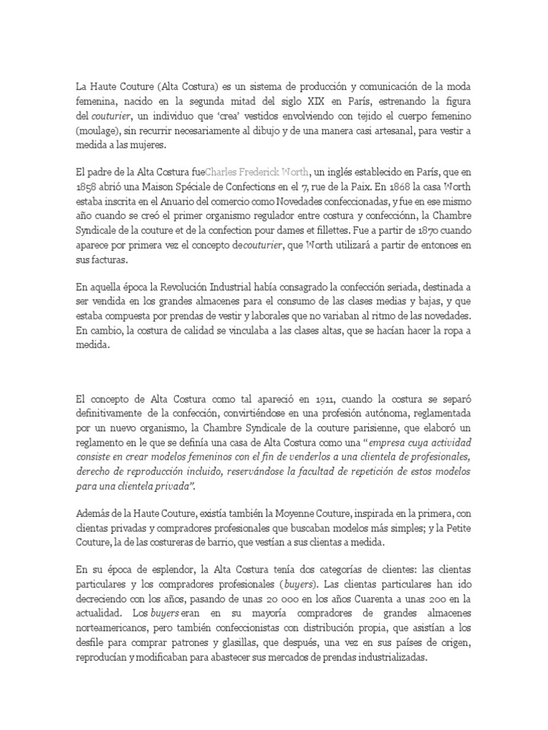 Historia y Evolución de la Alta Costura | PDF | Moda | Ropa