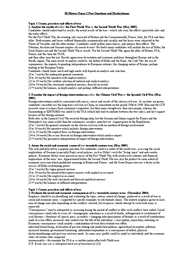 IB History Paper 2 Past Questionsfor2006 | PDF | Finance & Money ...