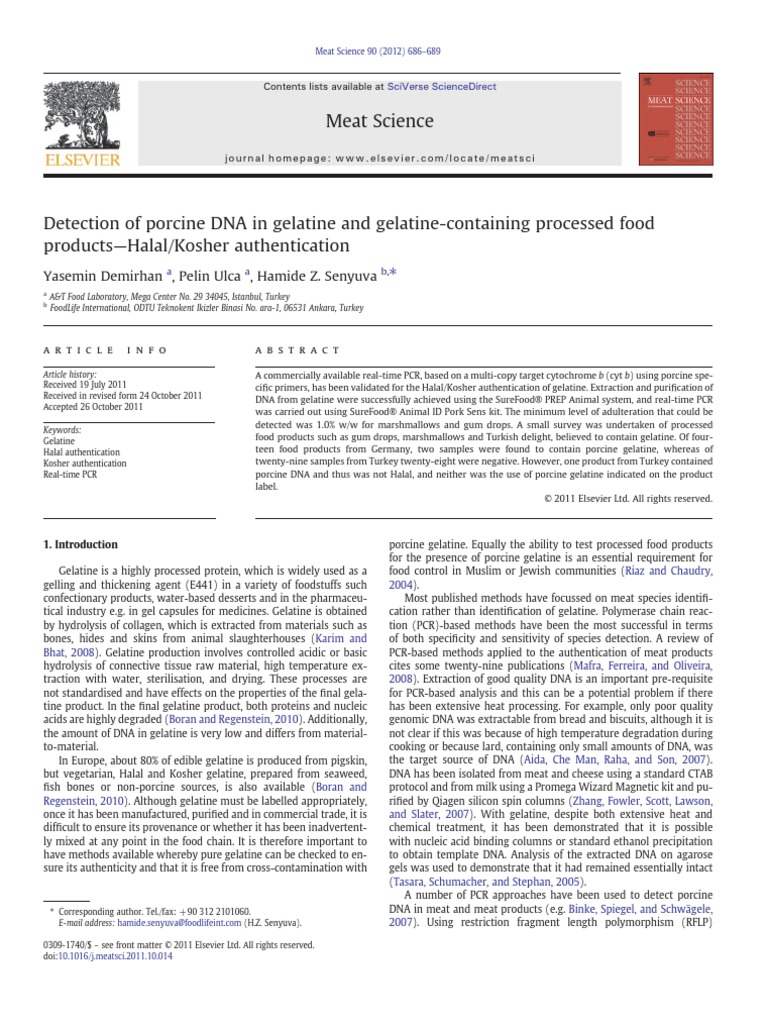 Detection of Porcine DNA in Gelatine and GelatineContaining Processed