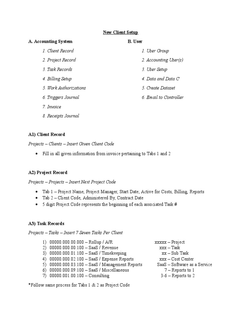 New Client Setup A. Accounting System B. User | PDF | System Software ...