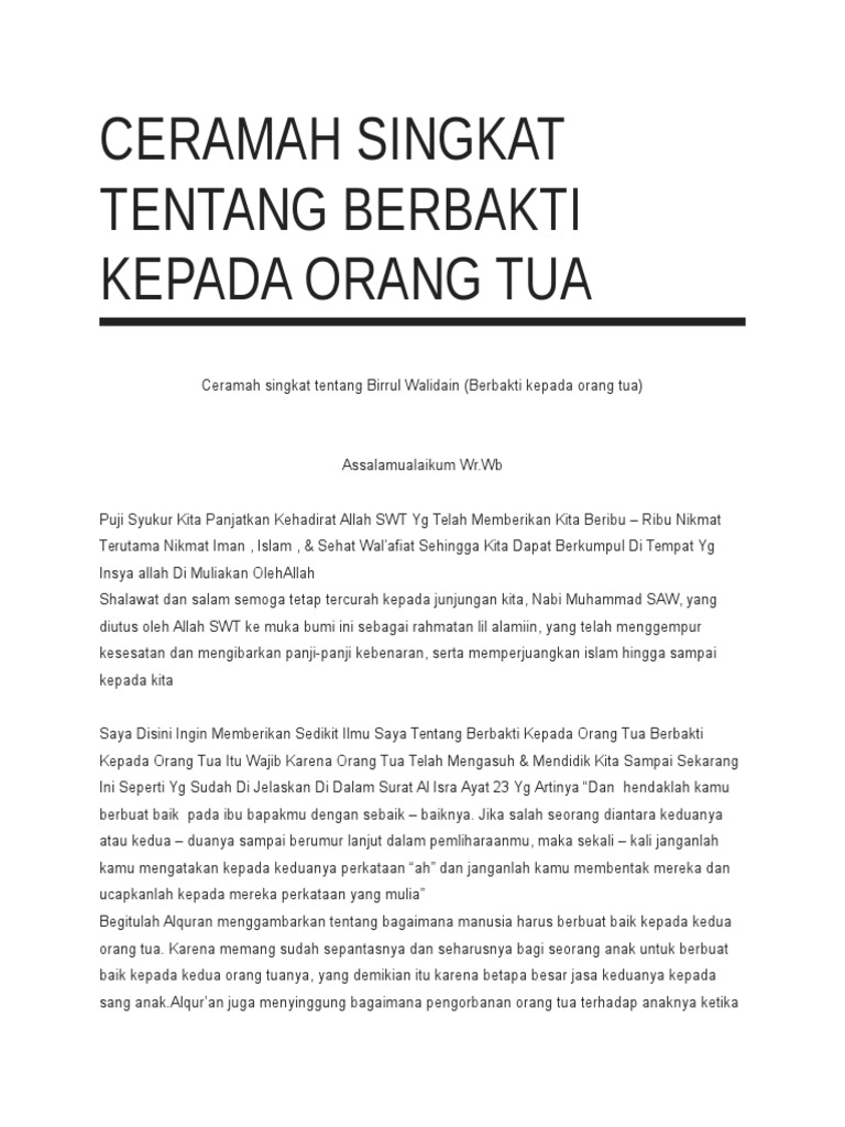 Ceramah Singkat Tentang Berbakti Kepada Orang Tua Pdf
