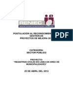 Informe Reniec Registros Civiles en Linea Orec Municipalidades Rgpm2013