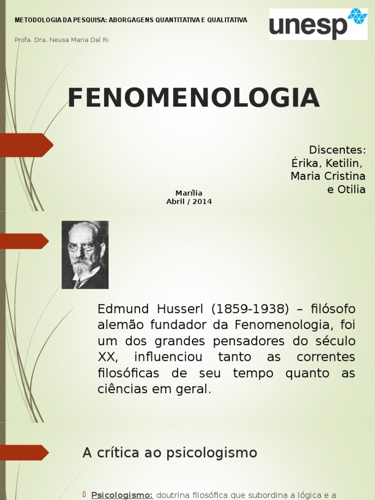 FENOMENOLOGIA - slides | Fenomenologia (Filosofia) | Edmund Husserl