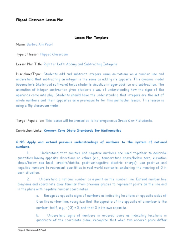 Flipped Classroom Lesson Plan | PDF | Subtraction | Rational Number