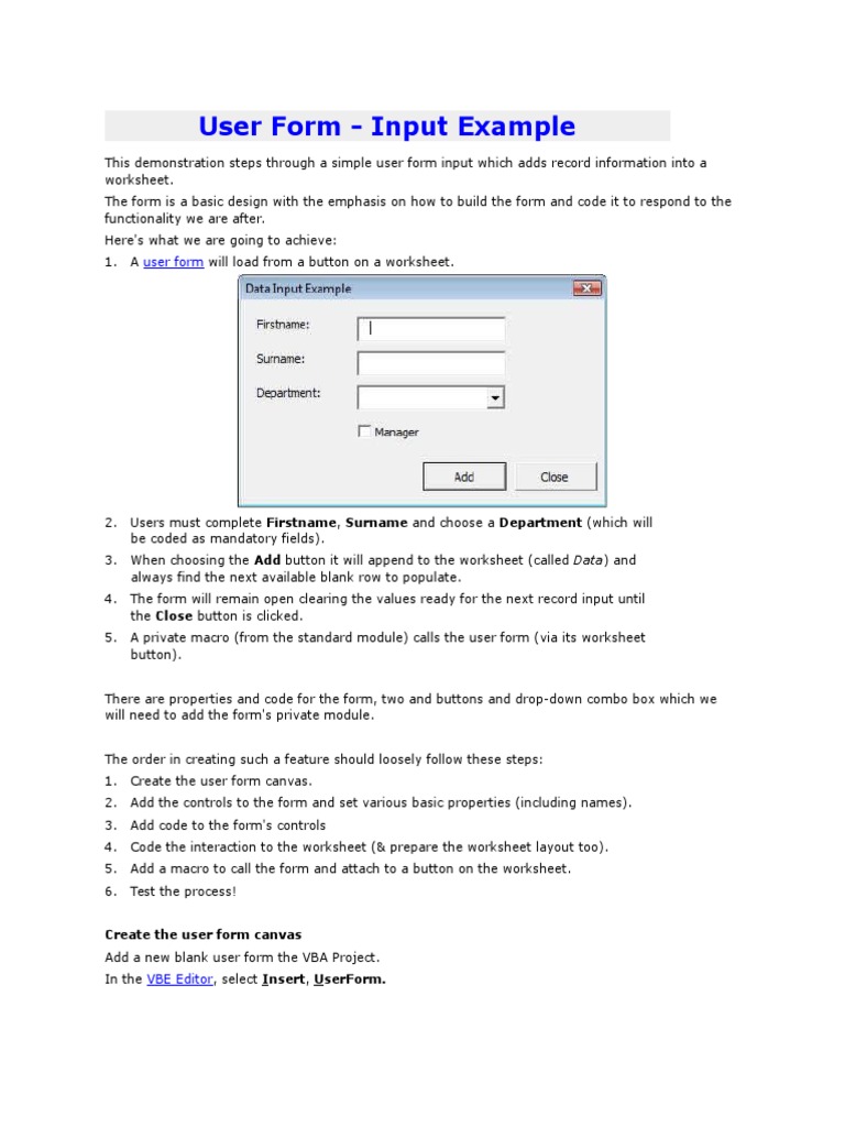 VBA User Form Demonstration | Visual Basic For Applications | Areas Of ...