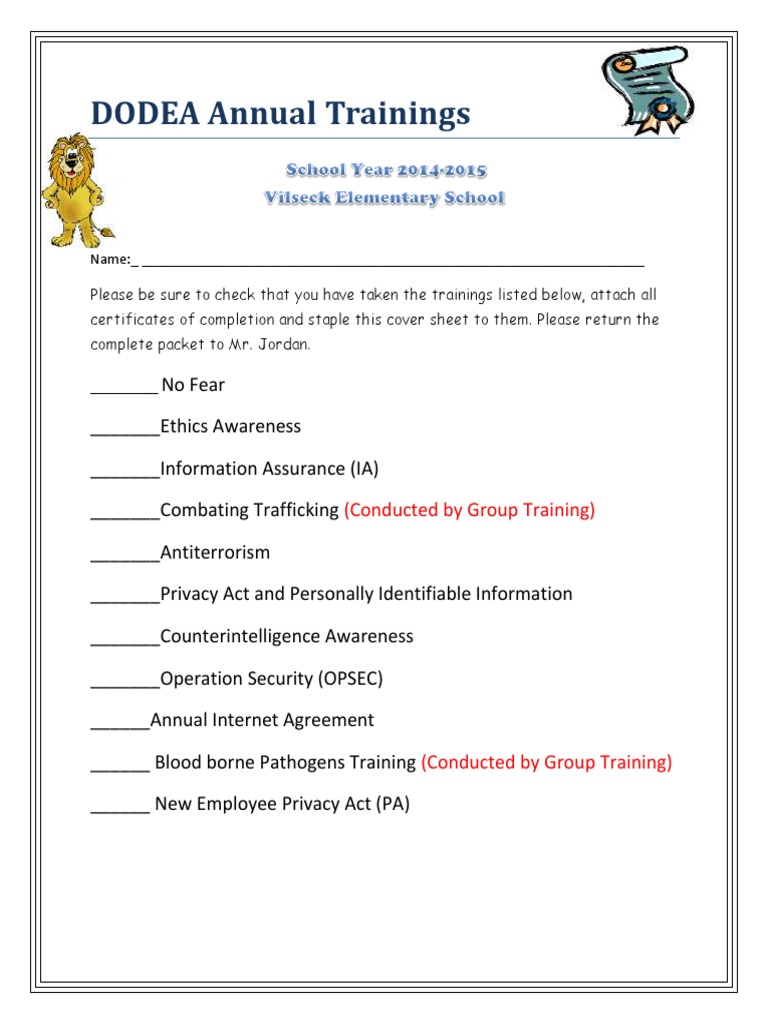 DODEA Annual Training Checklist | PDF