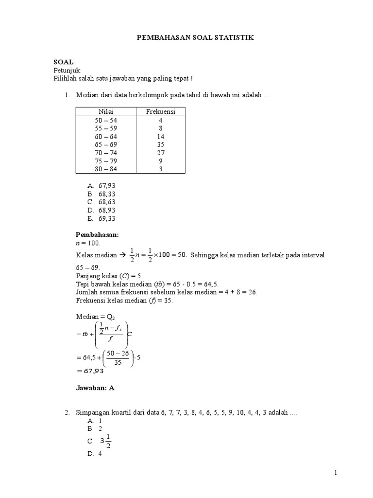 Soal Statistik Dan Pembahasan Untuk Sma Kelas Xi