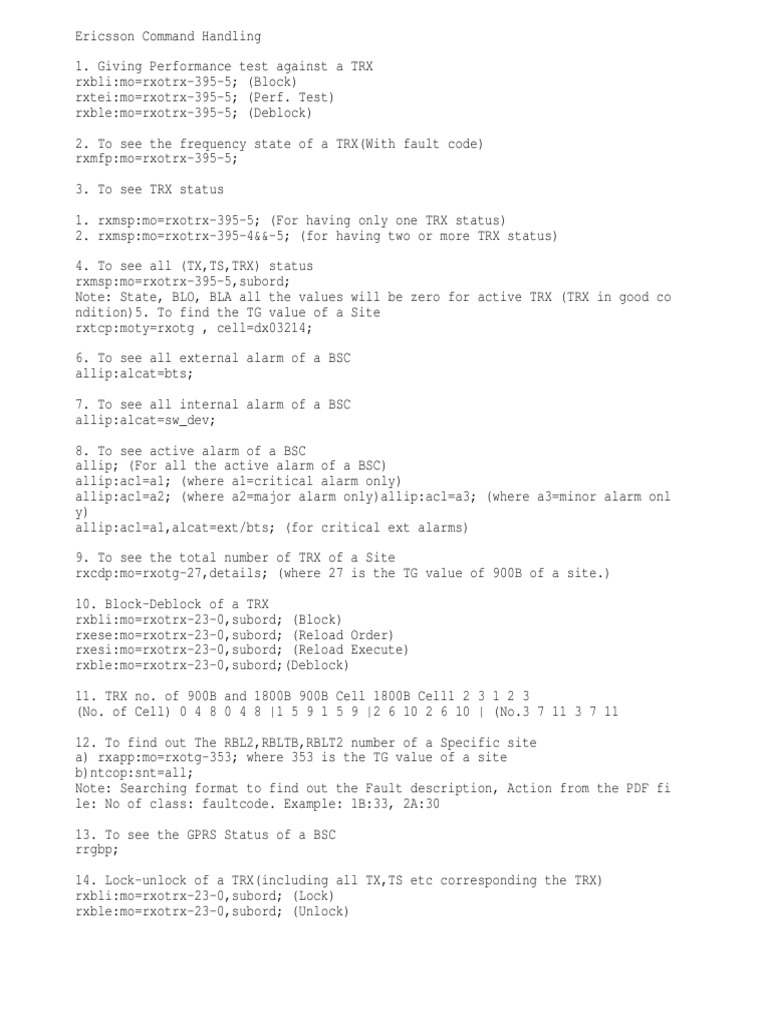 Ericsson TRX Command Overview | PDF | Computing | Digital Technology