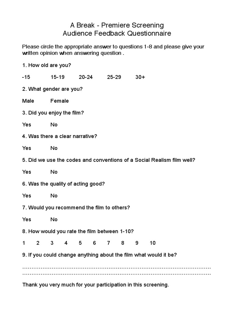 Audience Feedback for Film Screening | PDF