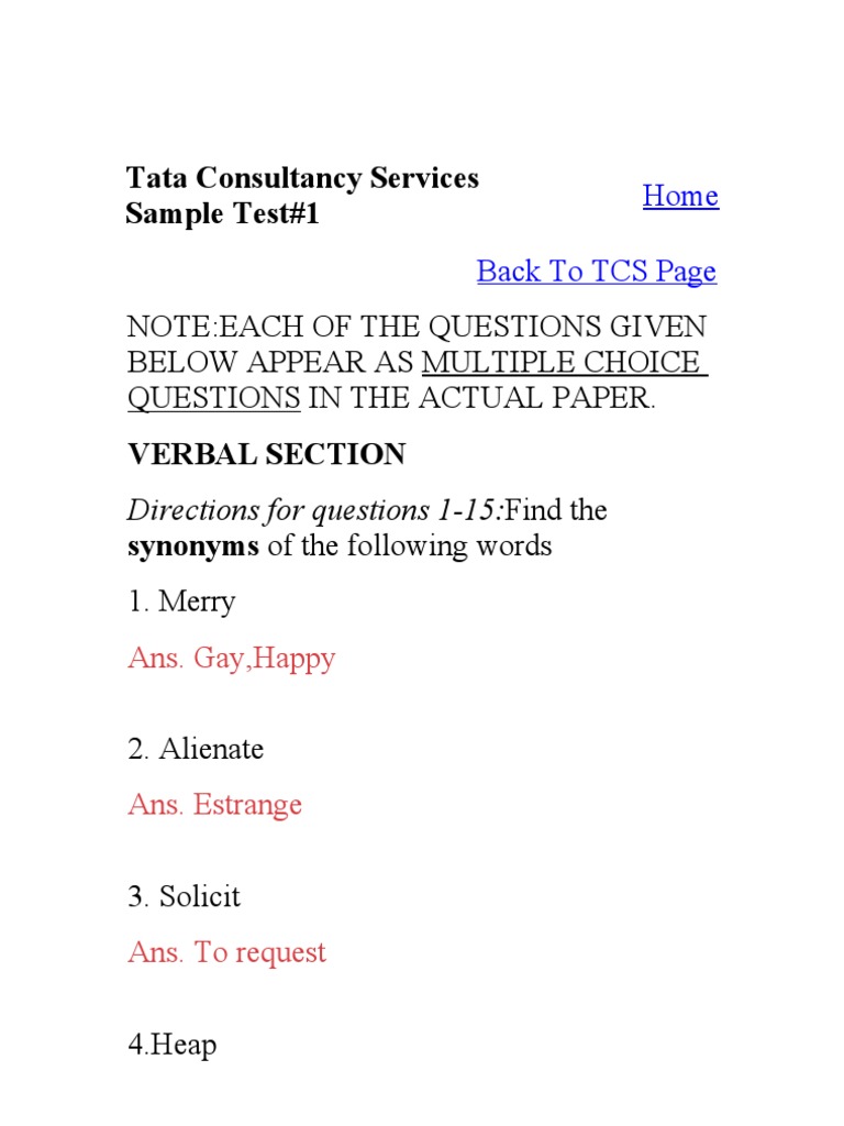 Tata Consultancy Services Sample Test | PDF | Fraction (Mathematics ...