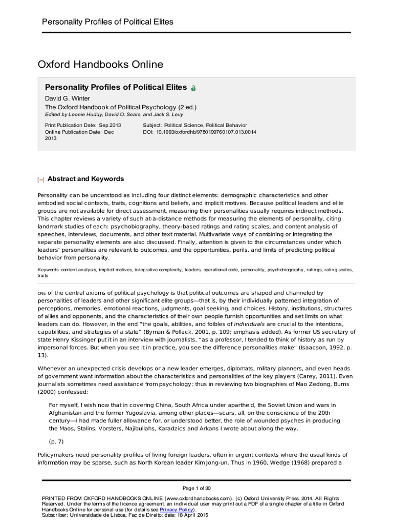 Personality Profiles of Political Leaders | PDF | Leadership | Motivation
