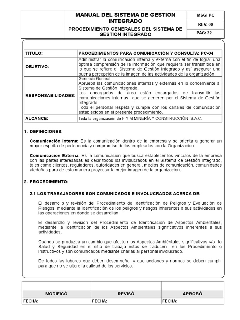 Pc 04 Procedimiento Para Comunicacion Y Consulta